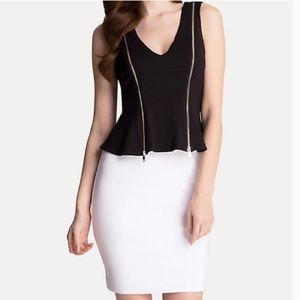 B&W Bebe V-neck Peplum Dress NWT